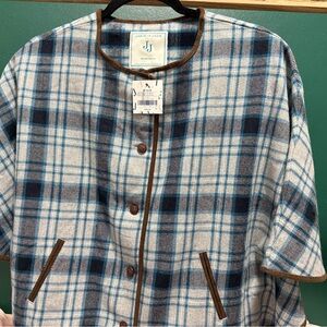 Janie and Jack Blue Plaid riding cape Jacket with Brown Accents